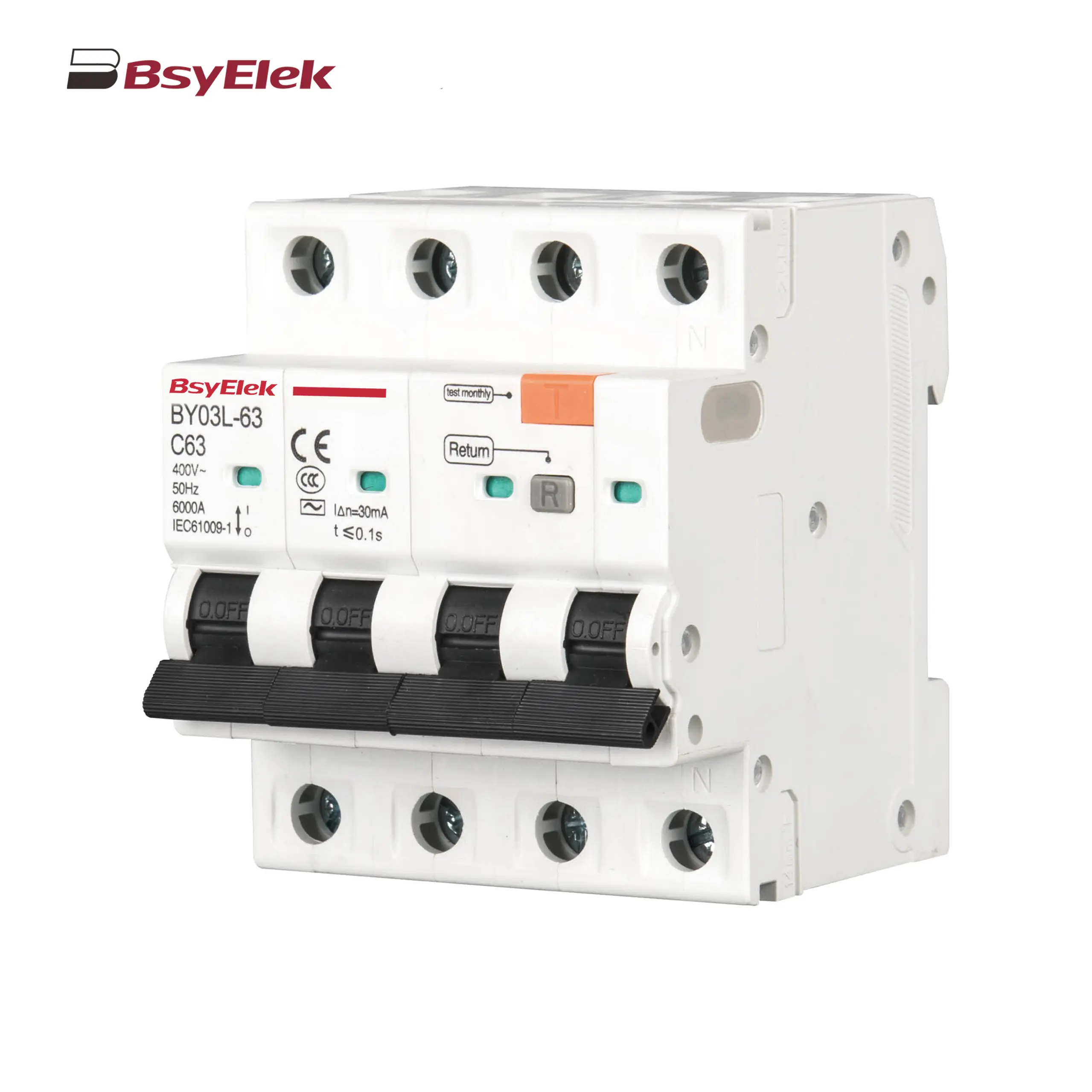 BY03L-63 RCBO 4.5KA Residual Current Circuit Breaker with Over-current Protection