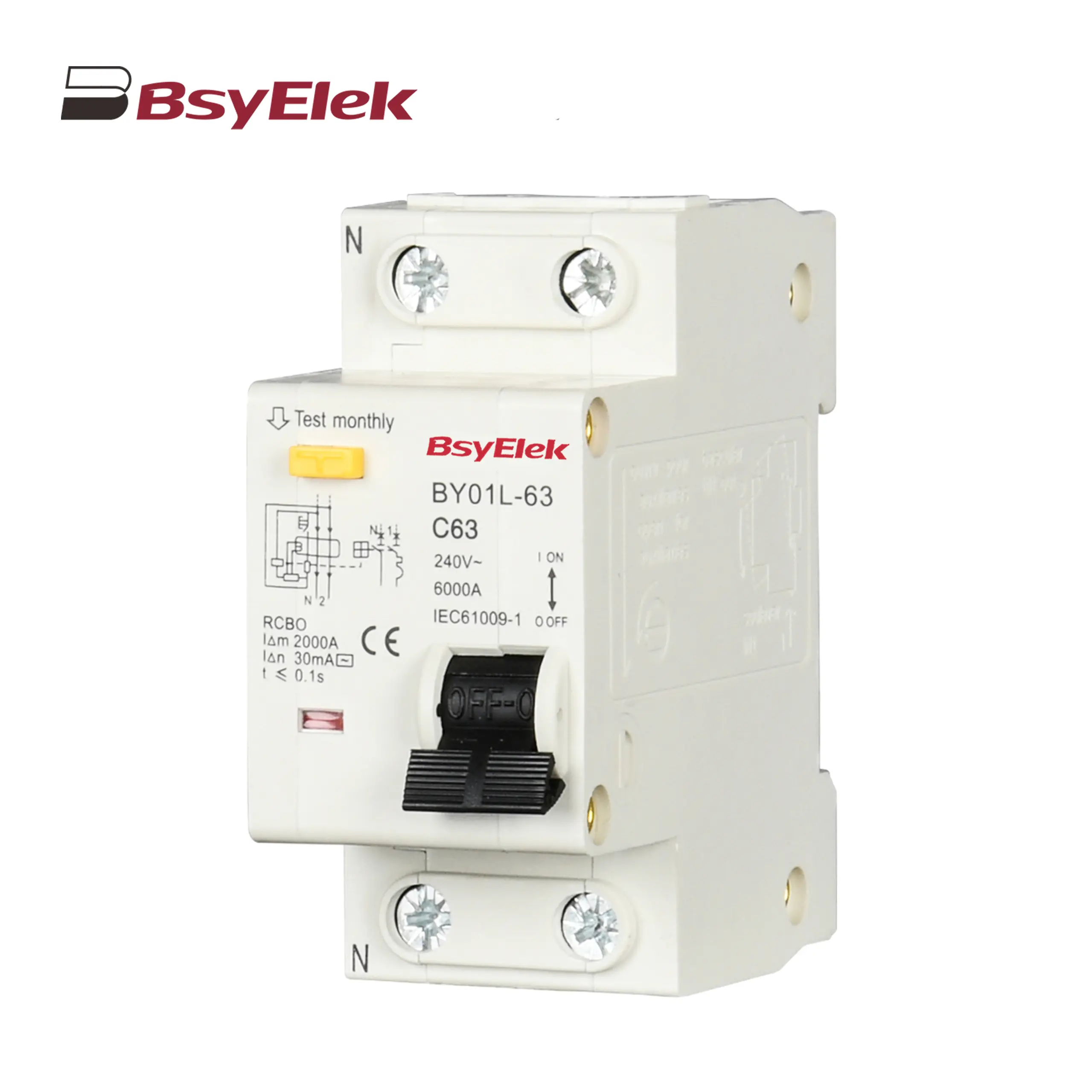 BY01L-63 RCBO 1P+N 3KA Residual Current Circuit Breaker with Over-current Protection