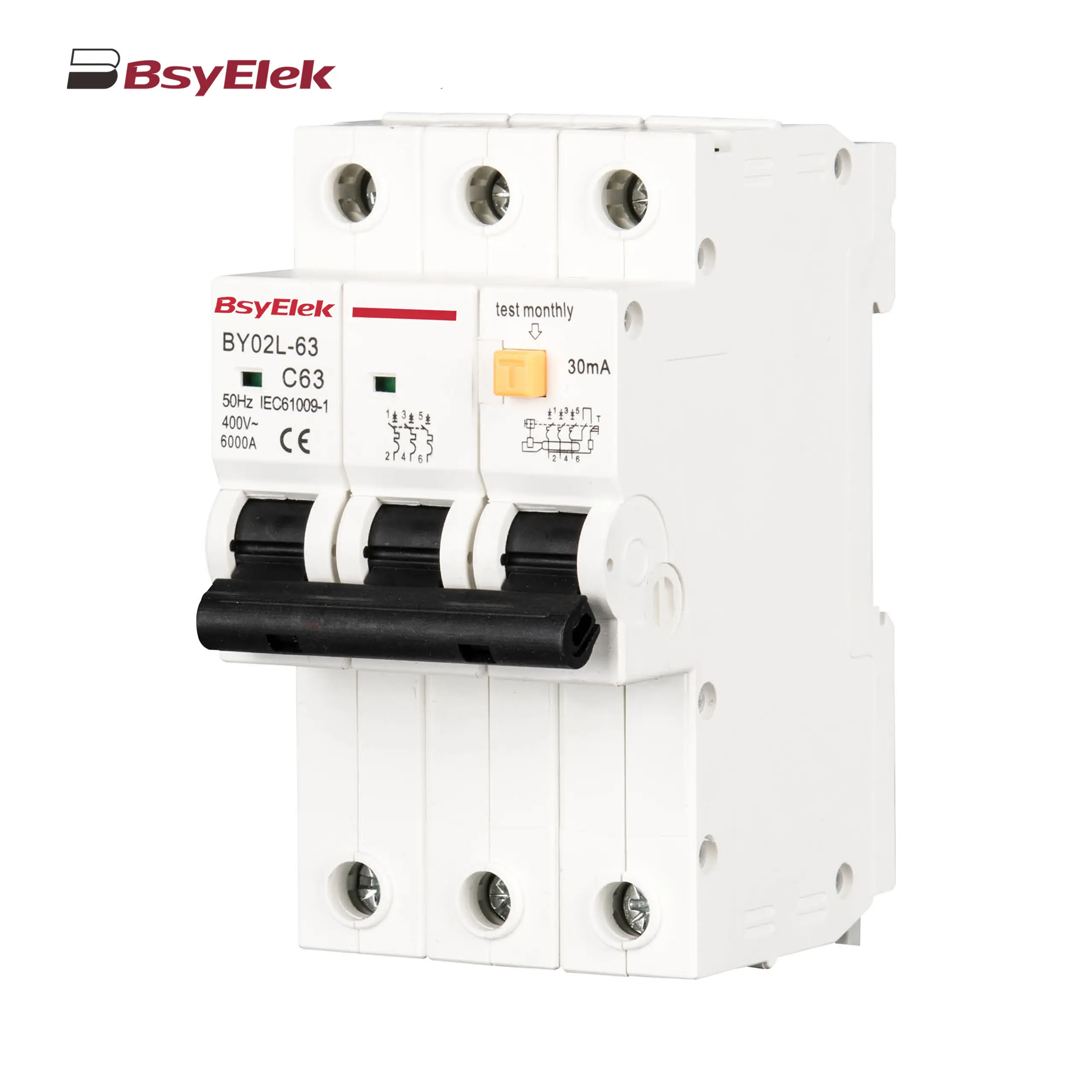 BY02L-63 RCBO 3KA Residual Current Circuit Breaker with Over-current Protection