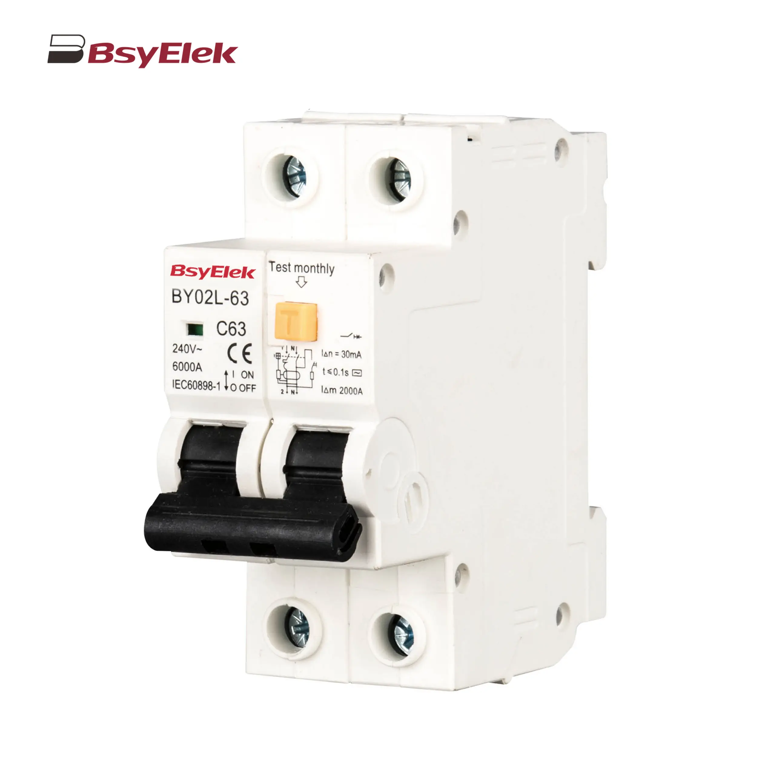 BY02L-63 RCBO 3KA Residual Current Circuit Breaker with Over-current Protection