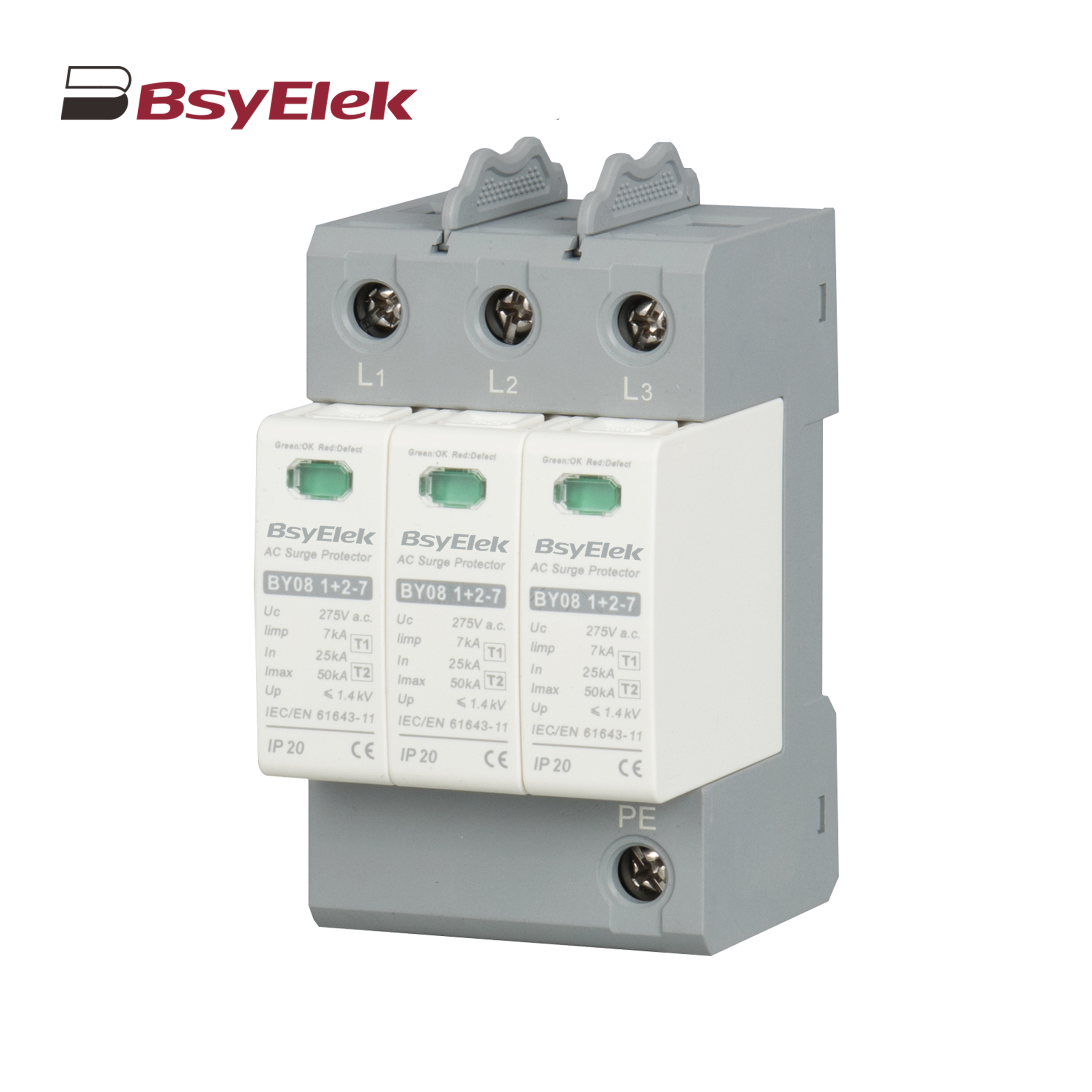 BY08 1+2-7 SPD Class T1+T2 Imax 50KA Surge Protective Device