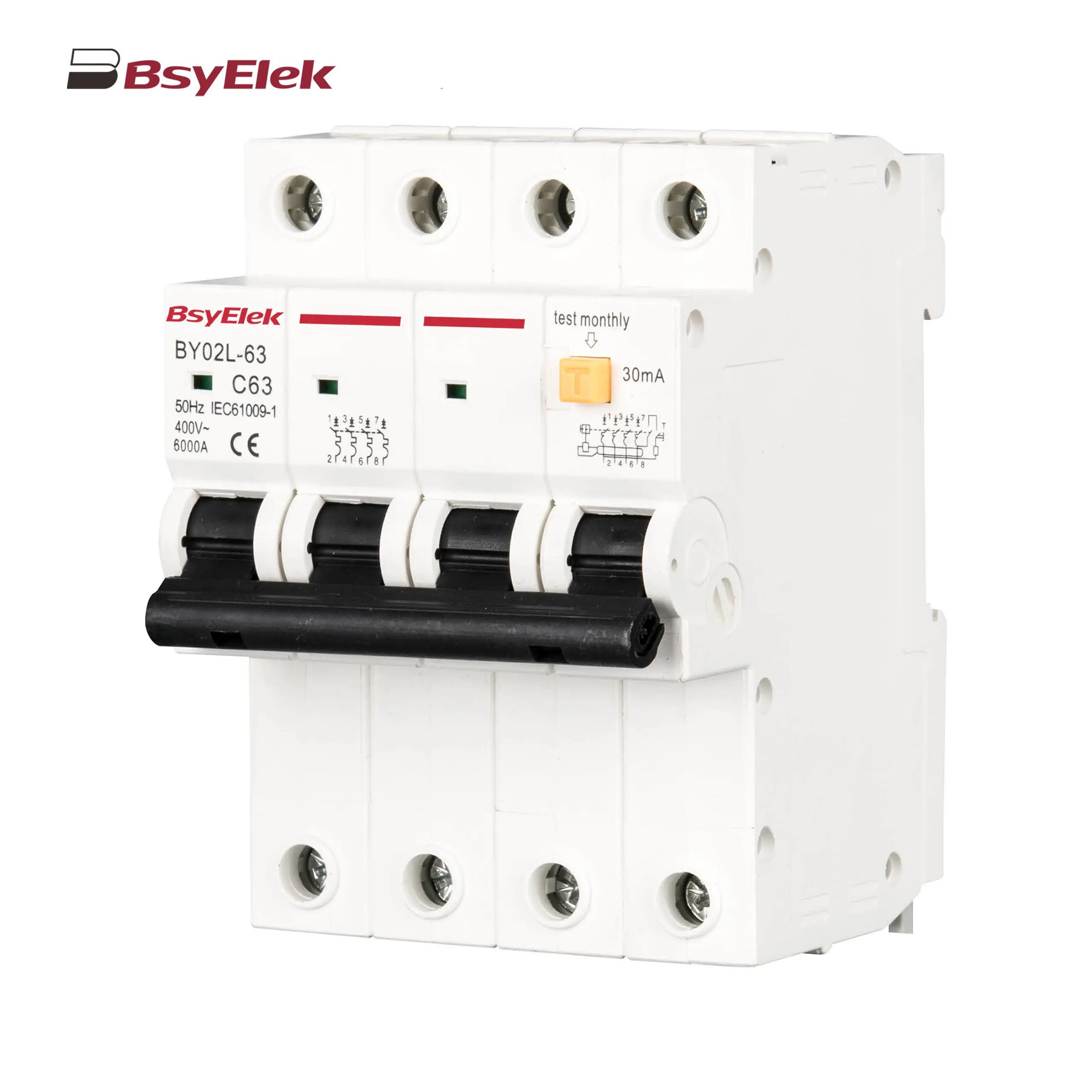 BY02L-63 RCBO 3KA Residual Current Circuit Breaker with Over-current Protection