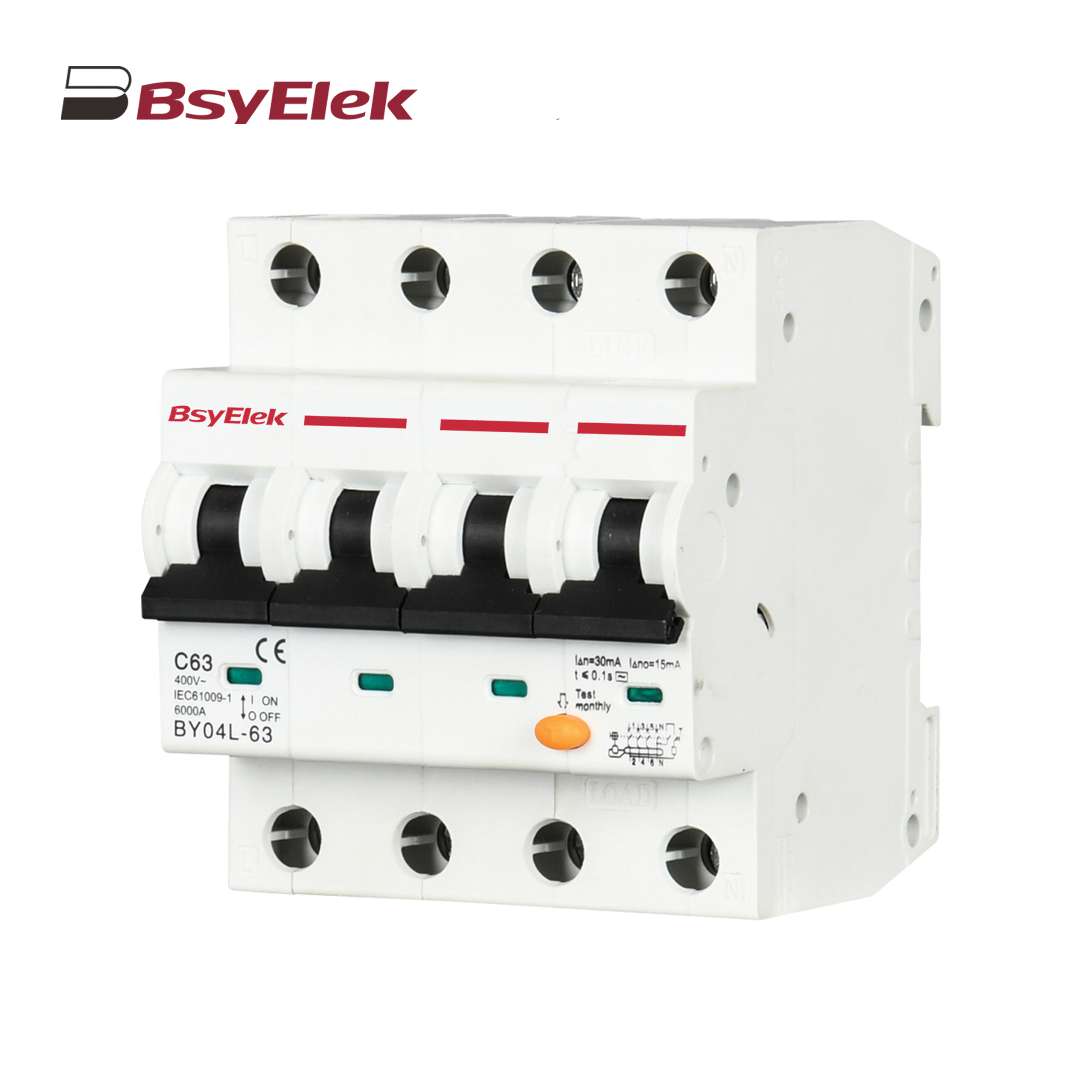 BY04L-63 RCBO 6KA Residual Current Circuit Breaker with Over-current Protection